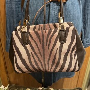 Coach Madison Zebra Print Mini Satchel Bag Crossbody strap include